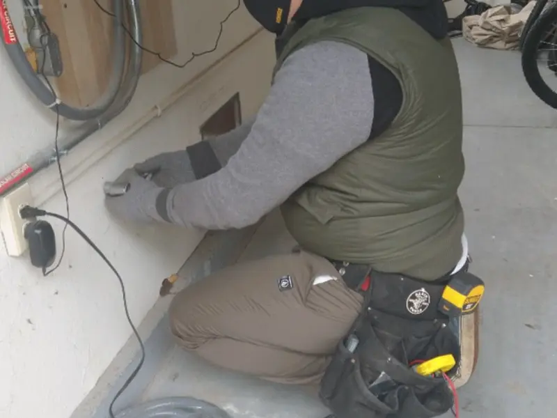 Electrician performing outlet wiring in a Petaluma garage